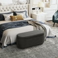 thumbnail image 1 of WestinTrends 42" Wide Mid-Century Modern Upholstered Teddy Sherpa Tufted Oval Storage Ottoman Bench, Charcoal Gray, 1 of 7