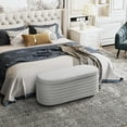 thumbnail image 1 of WestinTrends 42" Wide Mid-Century Modern Upholstered Teddy Sherpa Tufted Oval Storage Ottoman Bench, Light Gray, 1 of 7