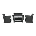 thumbnail image 1 of WestinTrends 4pc Outdoor Furniture Conversation Sofa Set with Loveseat, Cofee Table and Cushions, All Weather UV Resistant Rattan Wicker Patio Chairs, Black/White, 1 of 8
