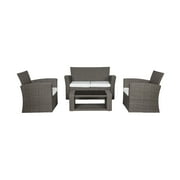 WestinTrends 4pc Outdoor Furniture Conversation Sofa Set with Loveseat, Cofee Table and Cushions, All Weather UV Resistant Rattan Wicker Patio Chairs, Gray/White