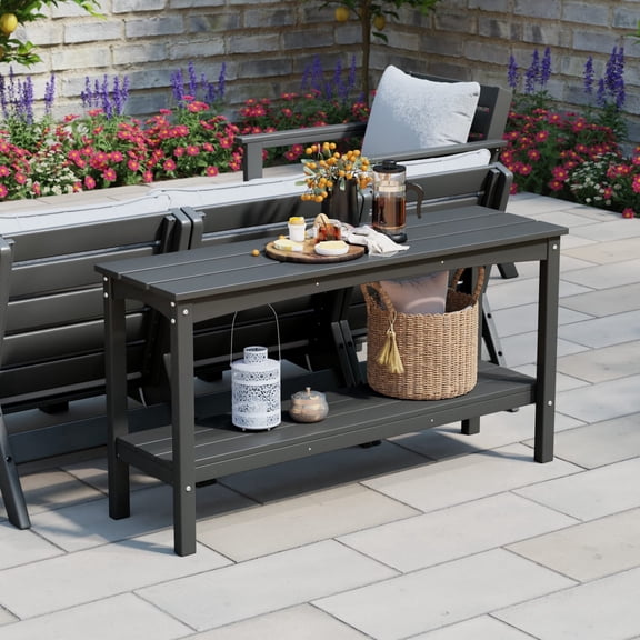 WestinTrends 55" Outdoor Patio HDPE Adirondack 2-Tier Shelf Console Table, Gray