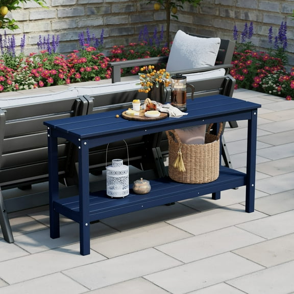 WestinTrends 55" Outdoor Patio HDPE Adirondack 2-Tier Shelf Console Table, Navy Blue