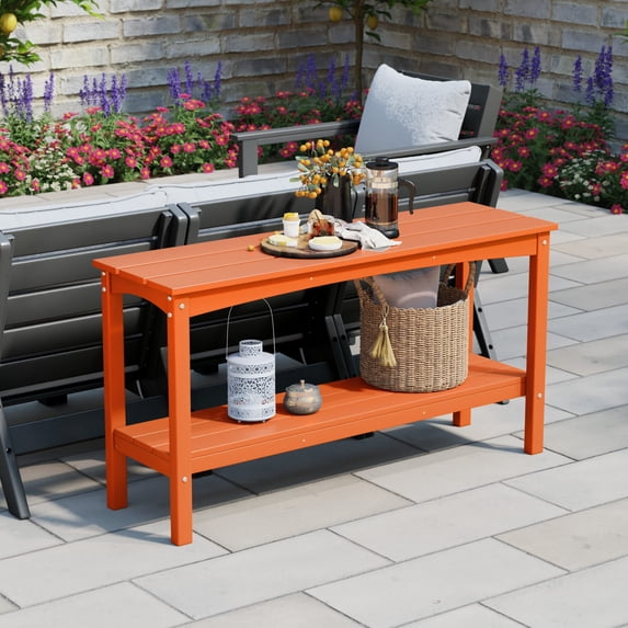 WestinTrends 55" Outdoor Patio HDPE Adirondack 2-Tier Shelf Console Table, Orange