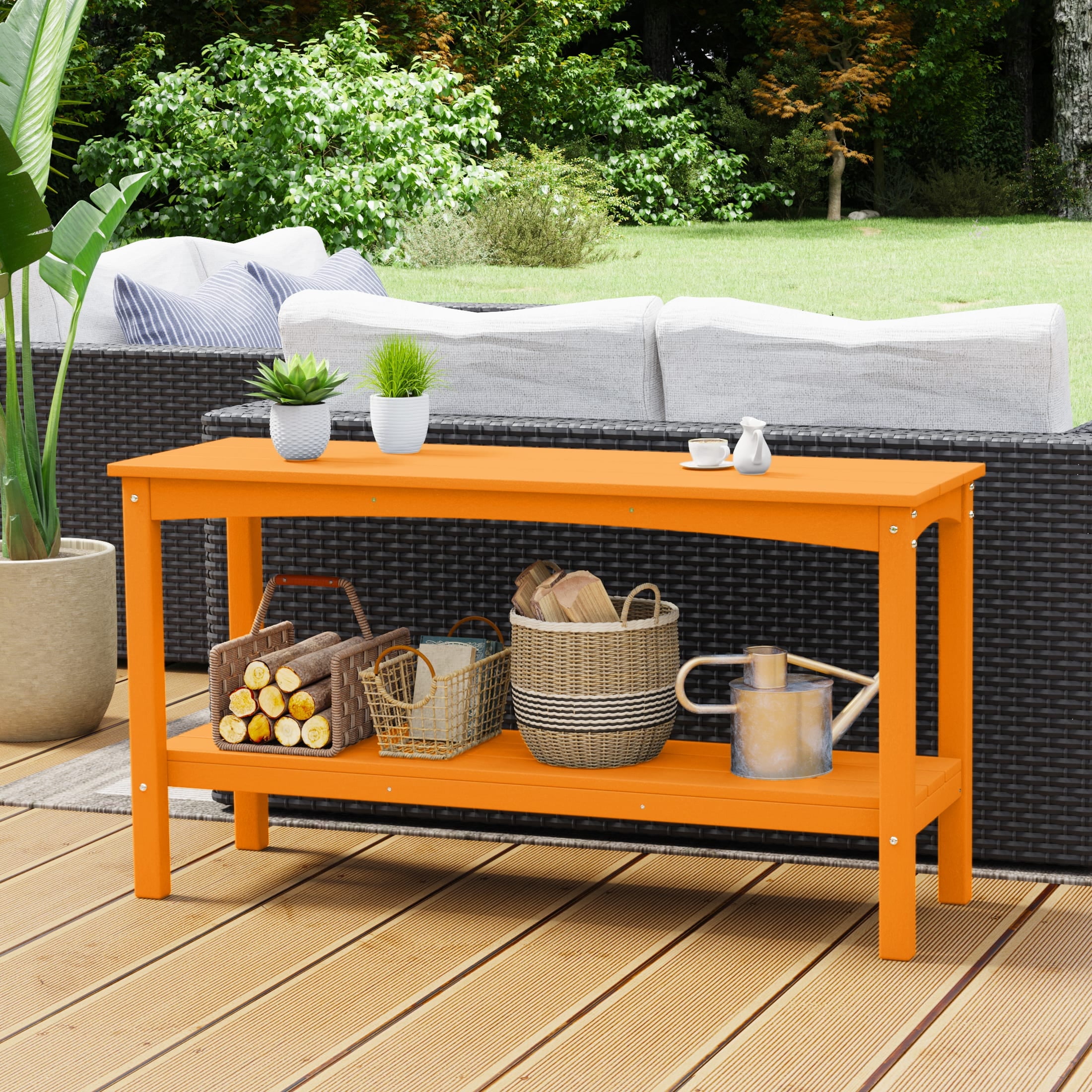 WestinTrends 55 Outdoor Patio HDPE Adirondack 2 Tier Shelf Console Table Orange