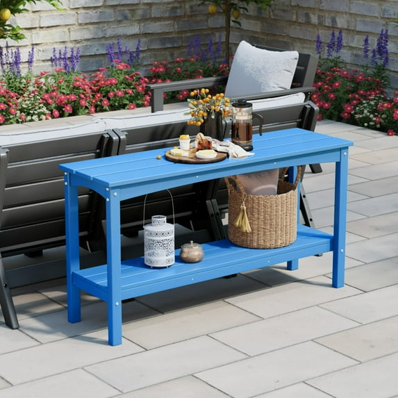 WestinTrends 55" Outdoor Patio HDPE Adirondack 2-Tier Shelf Console Table, Pacific Blue