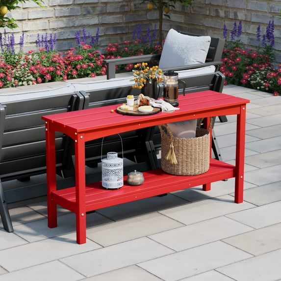 WestinTrends 55" Outdoor Patio HDPE Adirondack 2-Tier Shelf Console Table, Red