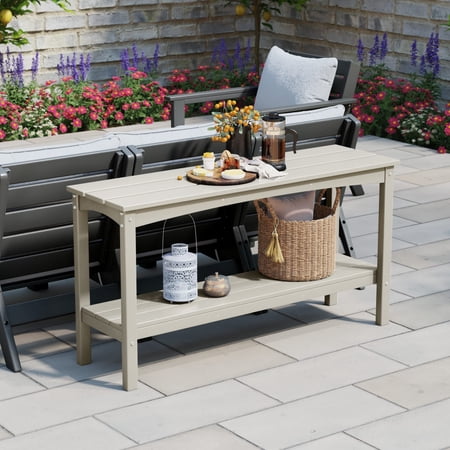 WestinTrends 55" Outdoor Patio HDPE Adirondack 2-Tier Shelf Console Table, Sand