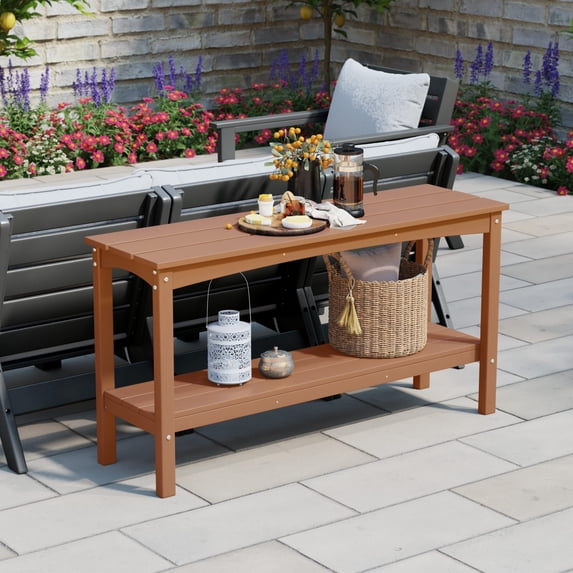 WestinTrends 55" Outdoor Patio HDPE Adirondack 2-Tier Shelf Console Table, Teak