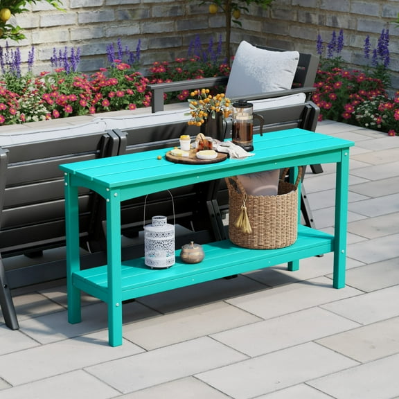 WestinTrends 55" Outdoor Patio HDPE Adirondack 2-Tier Shelf Console Table, Turquoise