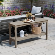 WestinTrends 55" Outdoor Patio HDPE Adirondack 2-Tier Shelf Console Table, Weathered Wood