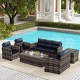 thumbnail image 1 of WestinTrends 6-Piece Patio Furniture Conversation Sofa Set PE Rattan Wicker, Brown/Navy Blue, 1 of 13