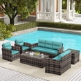 thumbnail image 1 of WestinTrends 6-Piece Patio Furniture Conversation Sofa Set PE Rattan Wicker, Brown/Turquoise, 1 of 10