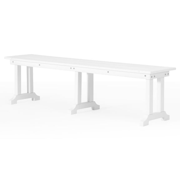 WestinTrends 65" Outdoor Dining Trestle Bench, All Weather Resistant hdpe Patio Seat, White