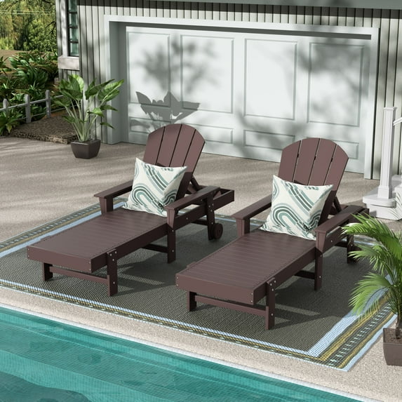 WestinTrends Adirondack Poly Reclining Chaise Lounge With Arms & Wheels (Set Of 2),Dark Brown
