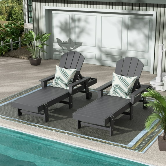 WestinTrends Adirondack Poly Reclining Chaise Lounge With Arms & Wheels (Set Of 2), Gray