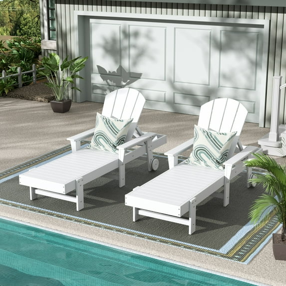WestinTrends Adirondack Poly Reclining Chaise Lounge With Arms & Wheels (Set Of 2), White