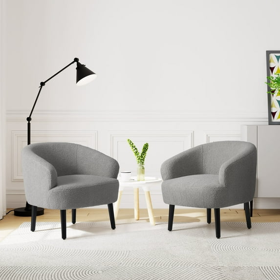 WestinTrends Alexandria 29" Wide Mid Century Modern Club Barrel Accent Armchair, Set of Two, Light Gray
