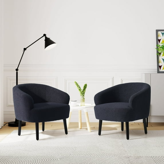 WestinTrends Alexandria 29" Wide Mid Century Modern Club Barrel Accent Armchair, Set of Two, Navy Blue