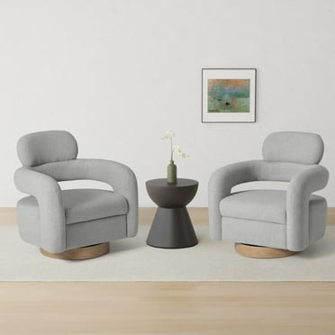 WestinTrends Alexandria Mid-Century Modern Sherpa Swivel Barrel Accent Chair (Set of 2), Light Gray