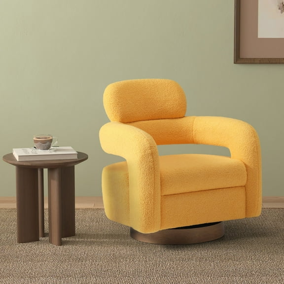 WestinTrends Alexandria Mid-Century Modern Sherpa Swivel Barrel Accent Chair, Sunset Gold