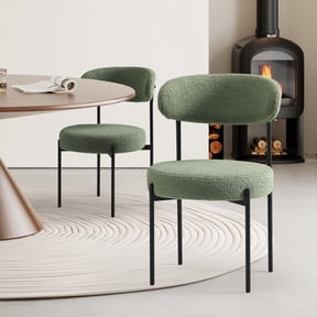 WestinTrends Alexandria Mid-Century Modern Upholstered Sherpa Round Dining Chairs (Set of 2), Ice Green