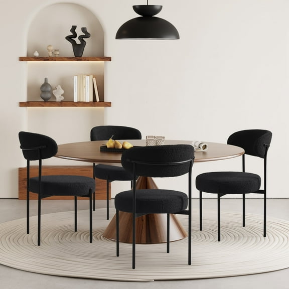 WestinTrends Alexandria Mid-Century Modern Upholstered Sherpa Round Dining Chairs (Set of 4), Black