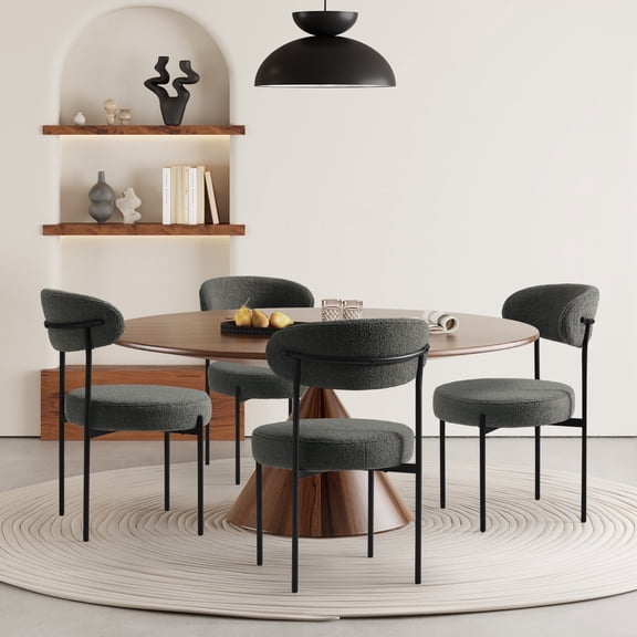 WestinTrends Alexandria Mid-Century Modern Upholstered Sherpa Round Dining Chairs (Set of 4), Charcoal Gray