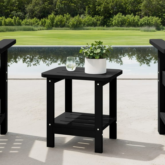 WestinTrends Aruba 2-Tier Outdoor HDPE Modern Adirondack Square Patio Side Table, Black