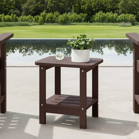 WestinTrends Aruba 2-Tier Outdoor HDPE Modern Adirondack Square Patio Side Table, Dark Brown