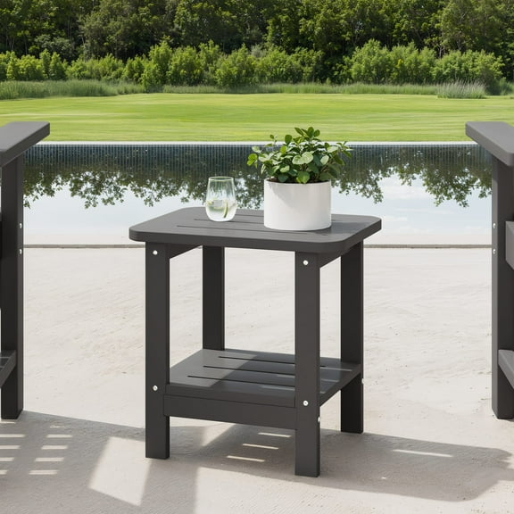WestinTrends Aruba 2-Tier Outdoor HDPE Modern Adirondack Square Patio Side Table, Gray