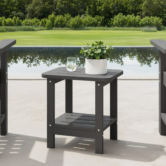 WestinTrends Aruba 2-Tier Outdoor HDPE Modern Adirondack Square Patio Side Table, Gray