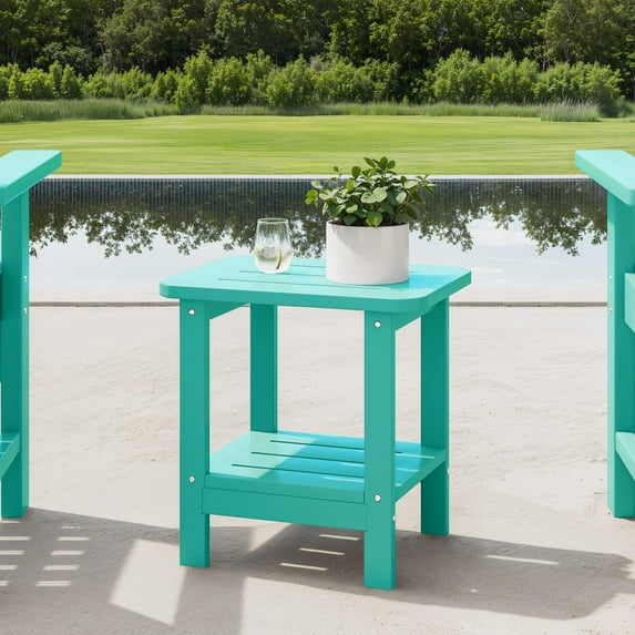 WestinTrends Aruba 2-Tier Outdoor HDPE Modern Adirondack Square Patio Side Table, Turquoise