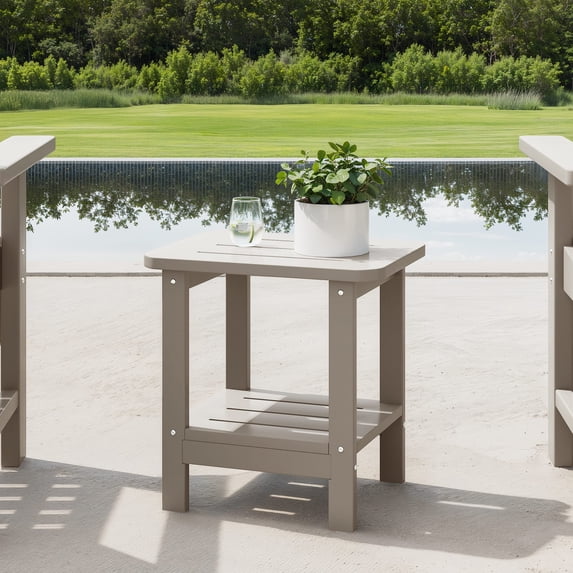 WestinTrends Aruba 2-Tier Outdoor HDPE Modern Adirondack Square Patio Side Table, Weathered Wood