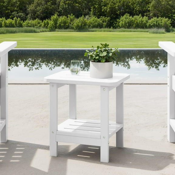 WestinTrends Aruba 2-Tier Outdoor HDPE Modern Adirondack Square Patio Side Table, White