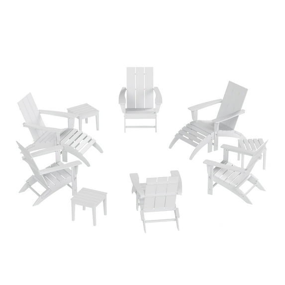 WestinTrends Ashore 12 Pieces Adirondack Chairs Set, All Weather Poly Lumber Adirondack Chairs with Ottoman and Side Table Patio Conversation Outdoor Furniture Set, Lemon