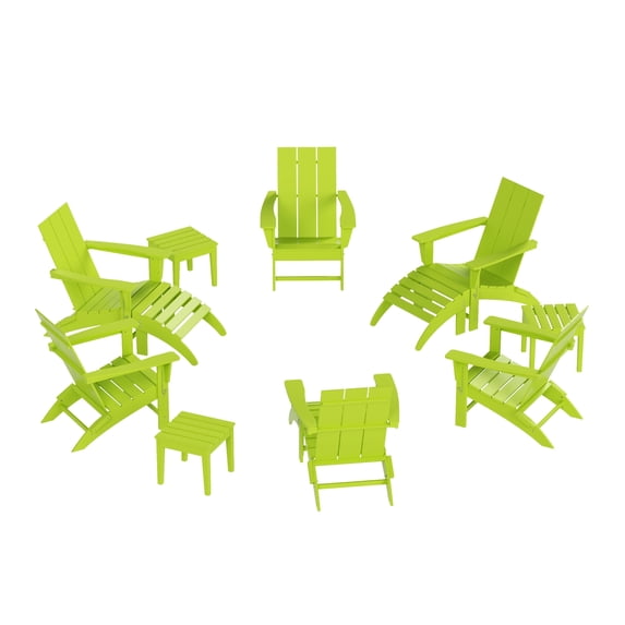 WestinTrends Ashore 12 Pieces Adirondack Chairs Set, All Weather Poly Lumber Adirondack Chairs with Ottoman and Side Table Patio Conversation Outdoor Furniture Set, Lime