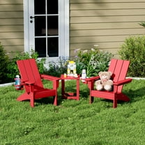 WestinTrends Ashore 3-Piece Kids HDPE Modern Adirondack Chairs Set with Square Side Table and Cup Holders, Red