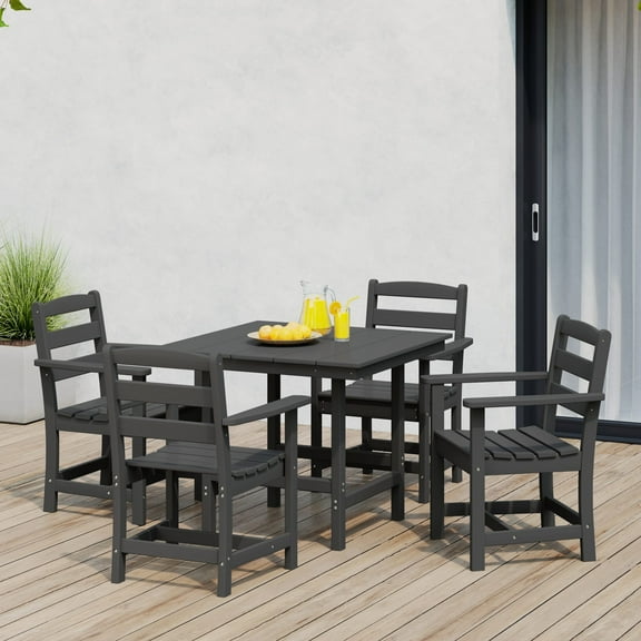 WestinTrends Ashore 5-Piece HDPE Outdoor Square Patio Dining Table Set with Armchairs, Gray