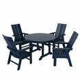 thumbnail image 1 of WestinTrends Ashore 5 Pieces Adirondack Outdoor Dining Set, All Weather Poly Lumber Slatted Modern Farmhouse Patio Furniture Set, 47" Trestle Round Table and 4 Adirondack Dining Chair, Navy Blue, 1 of 8