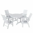 thumbnail image 1 of WestinTrends Ashore 5 Pieces Adirondack Outdoor Dining Set, All Weather Poly Lumber Slatted Modern Farmhouse Patio Furniture Set, 47" Trestle Round Table and 4 Adirondack Dining Chair, White, 1 of 8