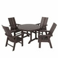 thumbnail image 1 of WestinTrends Ashore 5 Pieces Adirondack Outdoor Dining Set, All Weather Poly Lumber Slatted Modern Farmhouse Patio Furniture Set, 47" Trestle Round Table and 4 Adirondack Dining Chair, Dark Brown, 1 of 8