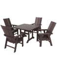 thumbnail image 1 of WestinTrends Ashore 5 Pieces Adirondack Patio Dining Set, All Weather Poly Lumber Slatted Modern Farmhouse Outdoor Furniture Set, 43" Trestle Square Table and 4 Adirondack Dining Chair, Dark Brown, 1 of 8