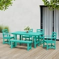 thumbnail image 1 of WestinTrends Ashore 6-Piece Outdoor HDPE Patio Dining Table Set with Bench, Turquoise, 1 of 9