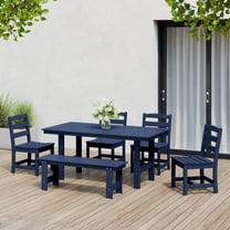 WestinTrends Ashore 6-Piece Outdoor HDPE Rectangular Patio Dining Table Set with Bench, Navy Blue