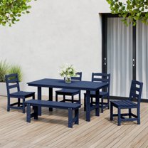 WestinTrends Ashore 6-Piece Outdoor HDPE Rectangular Patio Dining Table Set with Bench, Navy Blue