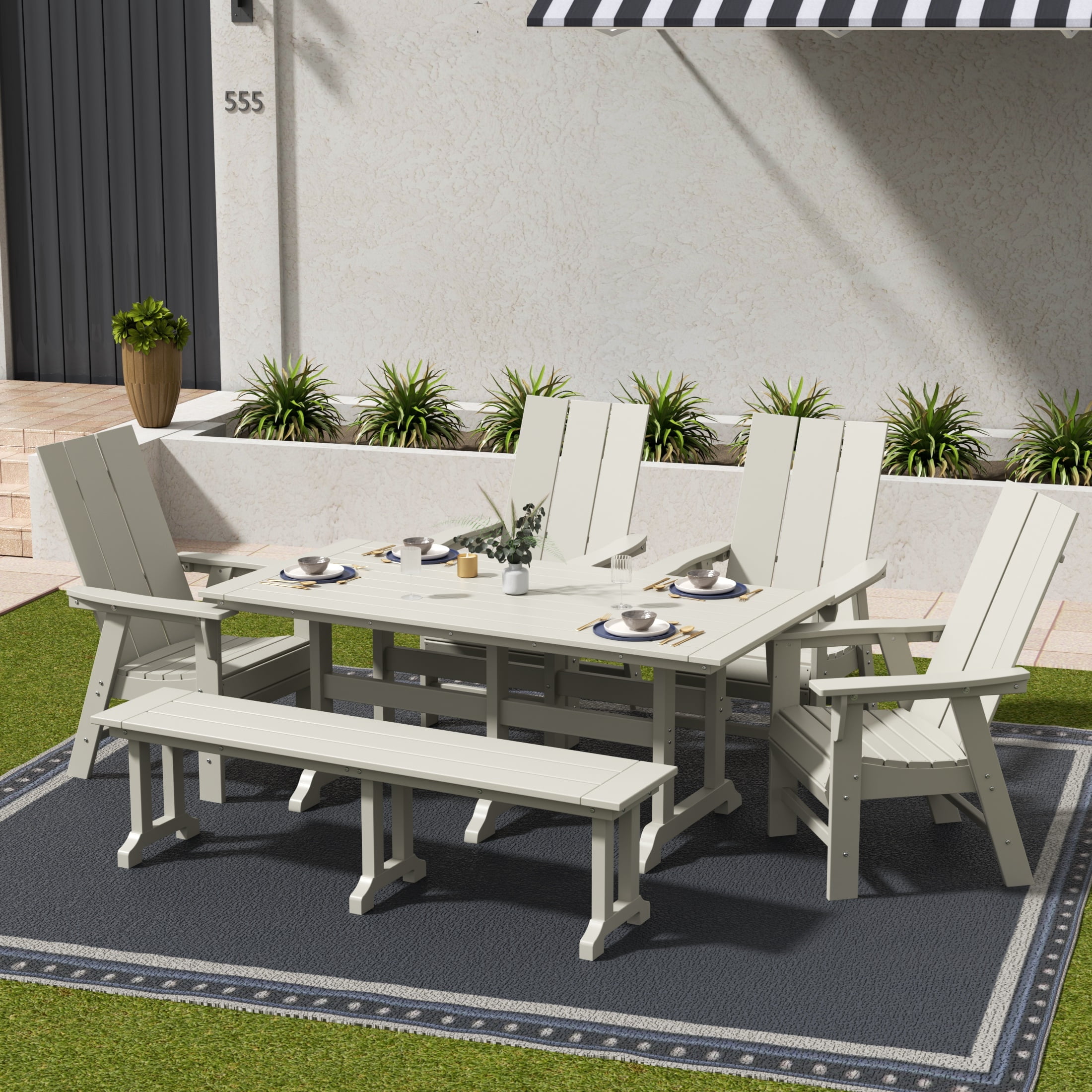 WestinTrends Ashore 6 Pieces Adirondack Patio Dining Set with Bench ...
