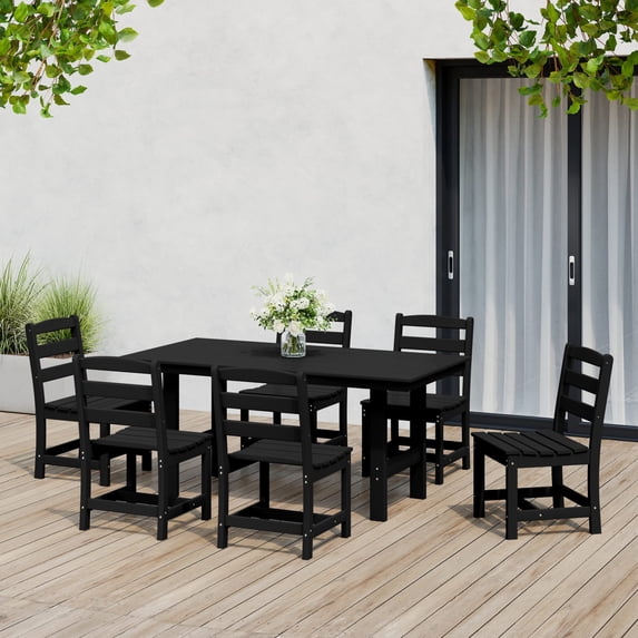 WestinTrends Ashore 7-Piece HDPE Outdoor Rectangular Patio Dining Table Set with Side Chairs, Black