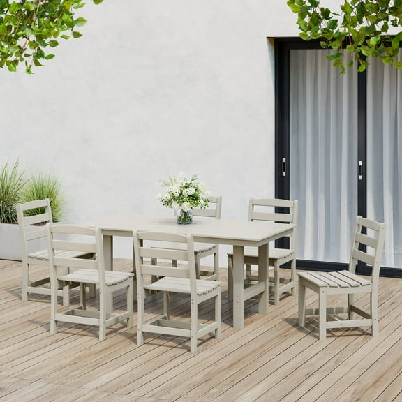 WestinTrends Ashore 7-Piece HDPE Outdoor Rectangular Patio Dining Table Set with Side Chairs, Sand