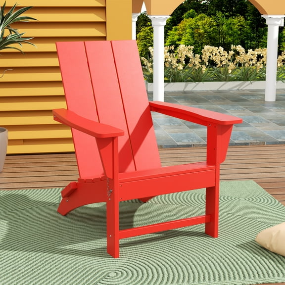 WestinTrends Ashore Adirondack Chair, All Weather Resistant Poly Lumber Outdoor Patio Chairs, Modern Farmhouse Foldable Porch Lawn Fire Pit Plastic Chairs Outdoor Seating, Red