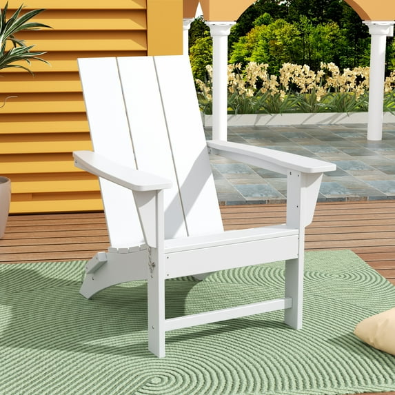 WestinTrends Ashore Adirondack Chair, All Weather Resistant Poly Lumber Outdoor Patio Chairs, Modern Farmhouse Foldable Porch Lawn Fire Pit Plastic Chairs Outdoor Seating, White